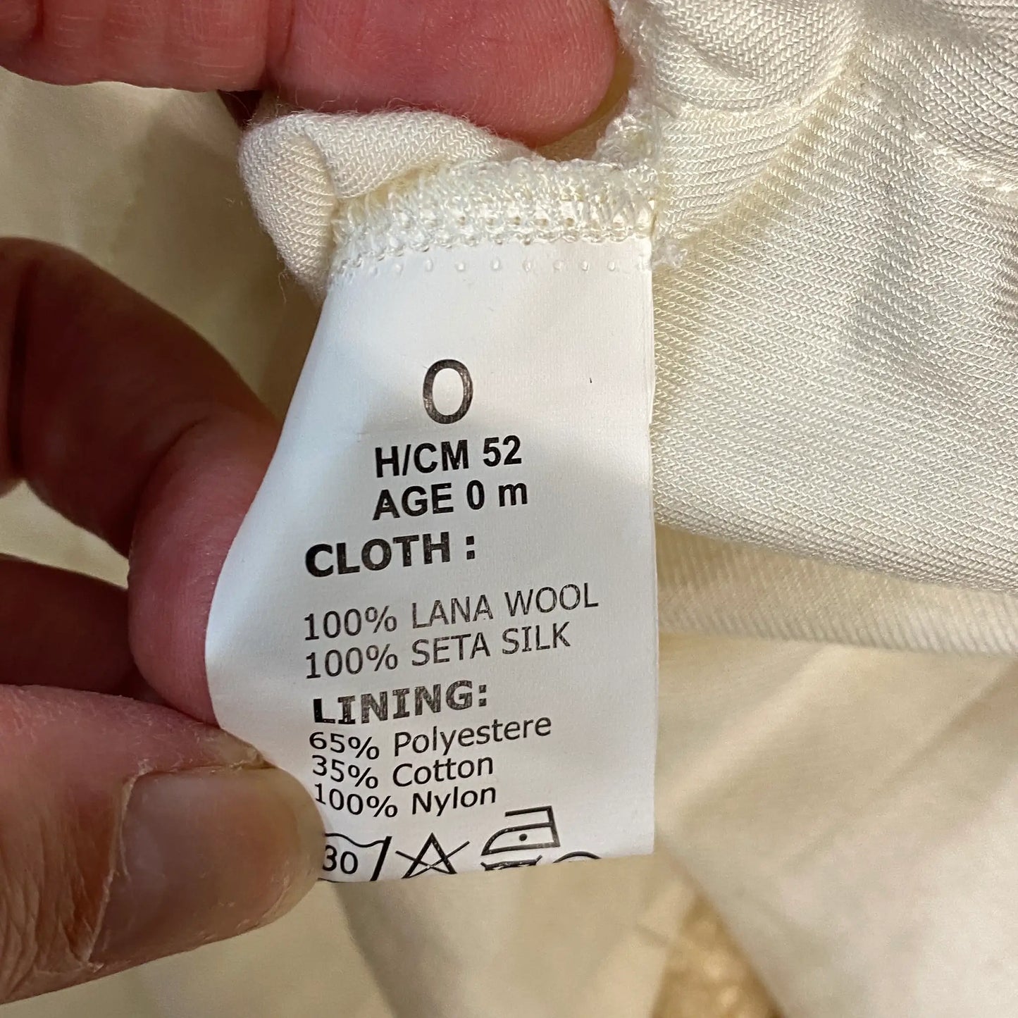 Robe de naissance 100% laine beige avec fleurs 3D | Outlet