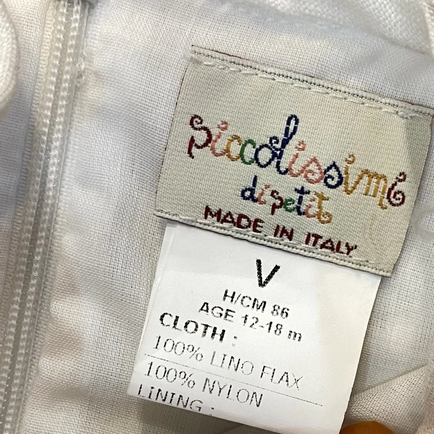 Abito Bimba in Lino Bianco con Fiori Blu