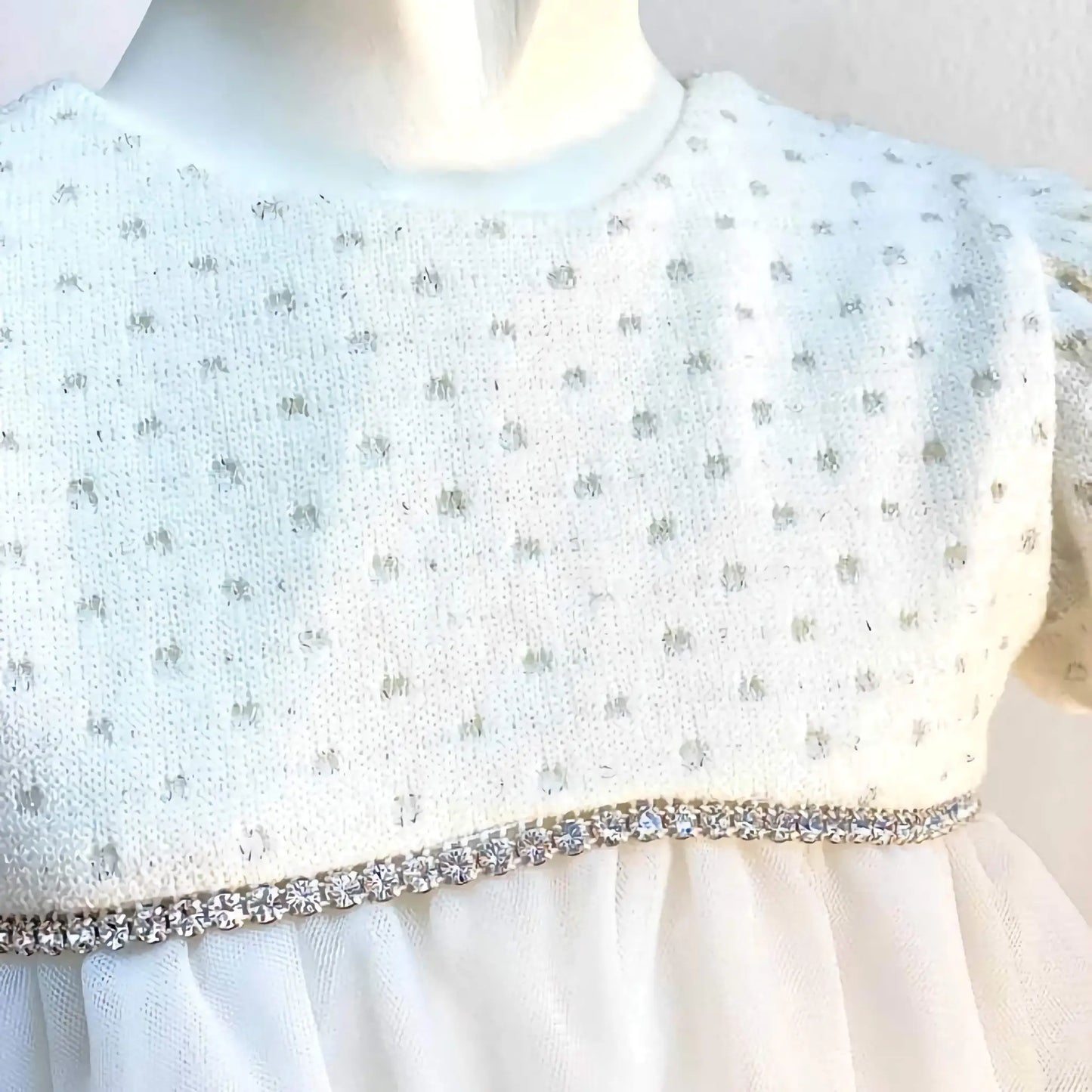 Abito da battesimo con corpetto in lana per bambina