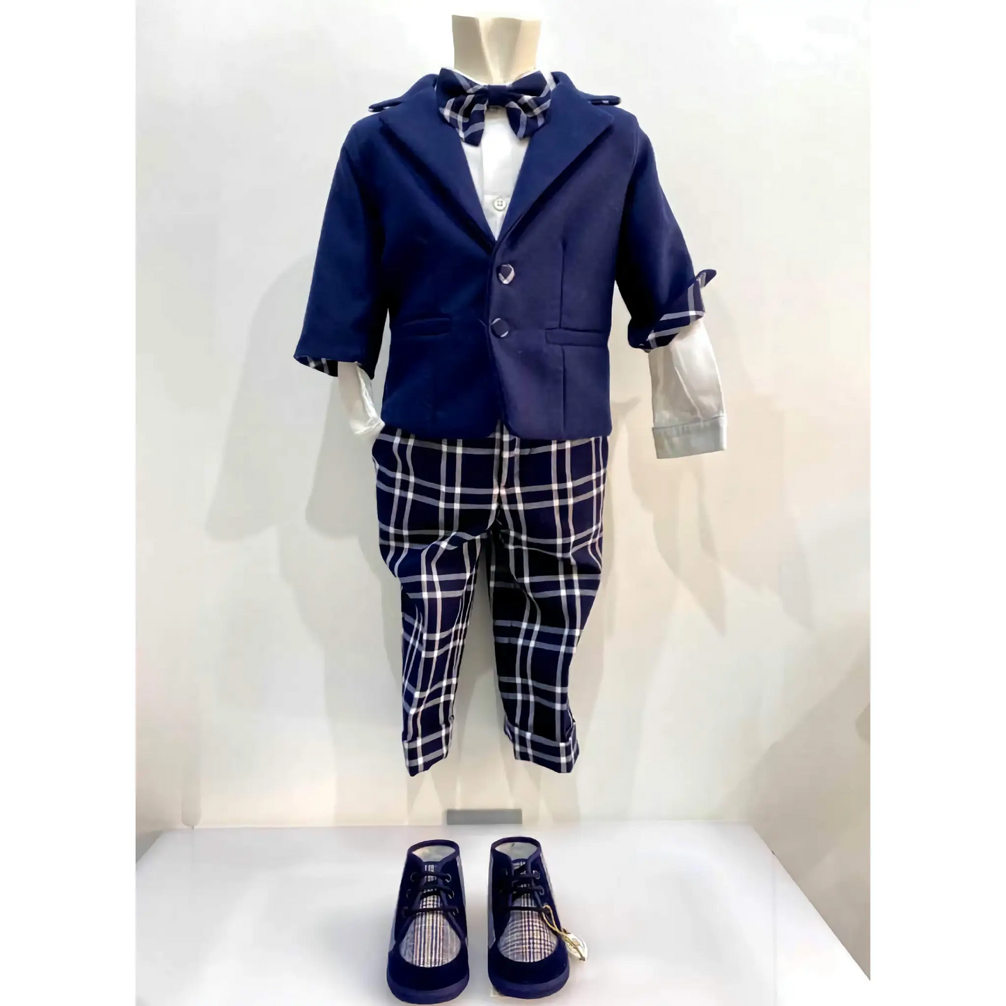 Abito da battesimo tartan blu per 6, 12 e 18 mesi