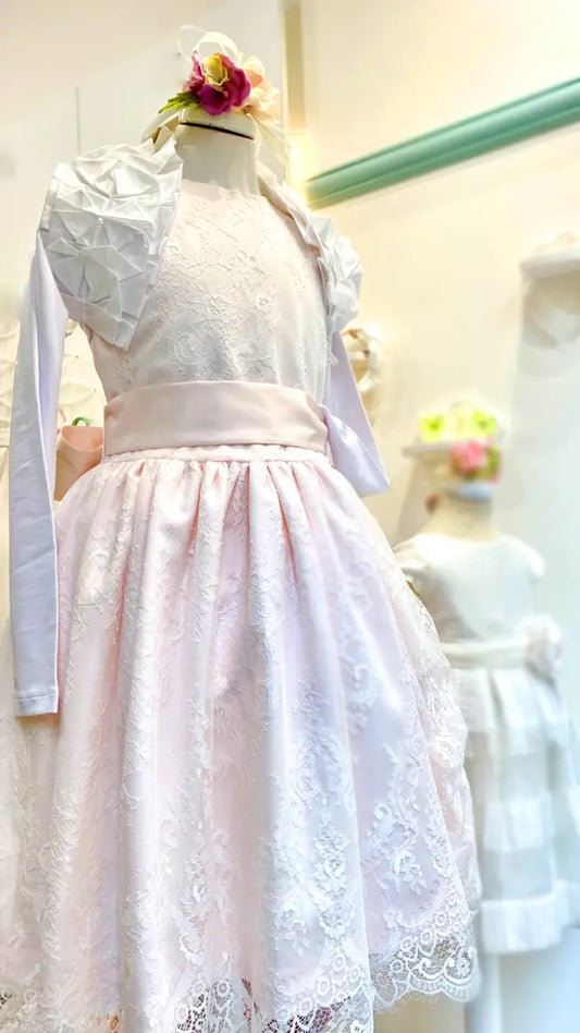 Abito da cerimonia in pizzo con coprispalle per bambina 11 anni