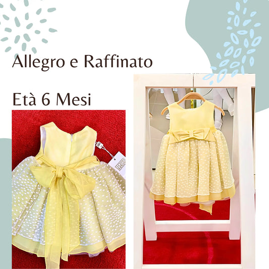 Abito da cerimonia estiva in tulle colore giallo per bambina 6 mesi