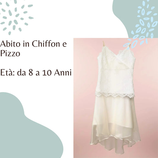 Abito in chiffon di seta e pizzo per bambina dagli 8 ai 10 anni