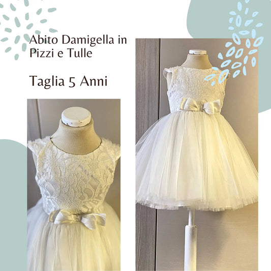 Abito da Damigella o per matrimonio per bambina in pizzo e tulle