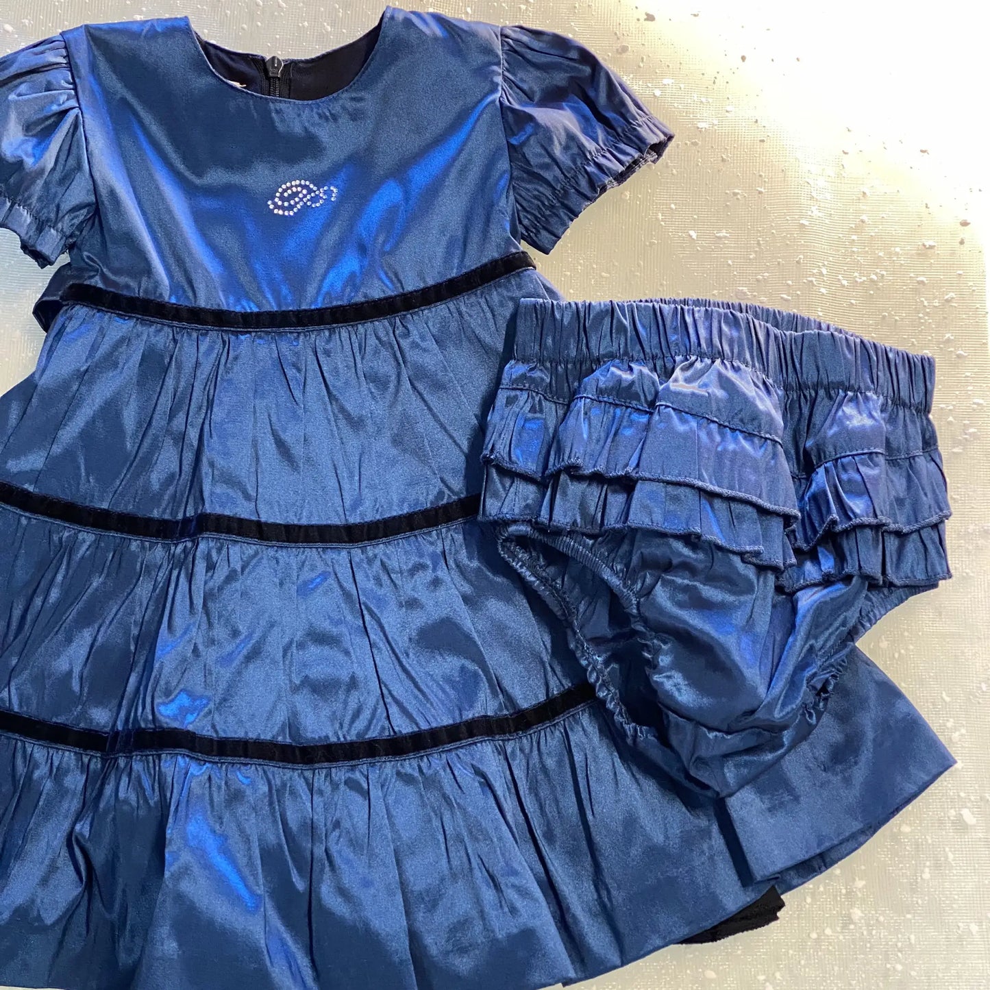 Abito elegante blu con coulotte abbinata 9-12 mesi