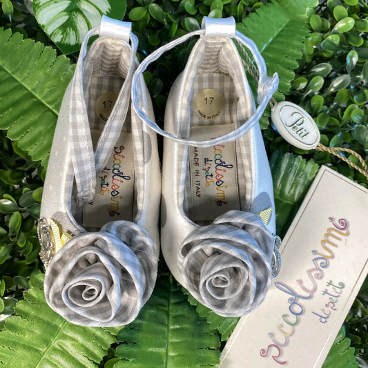Ballerine da culla a pois grigio argento per neonata