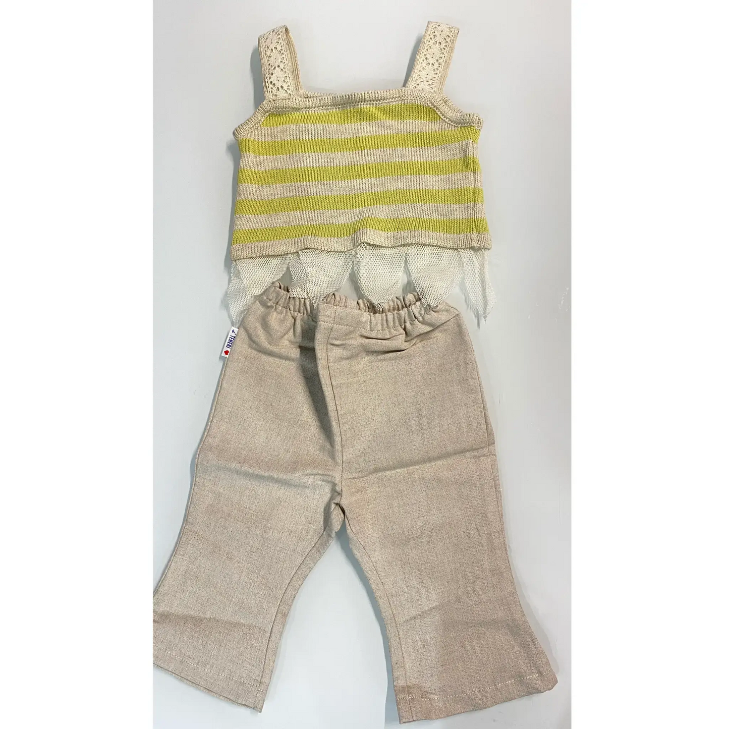 Completo bambina 9-12 mesi con top a righe e pantalone in lino – Offerta Outlet