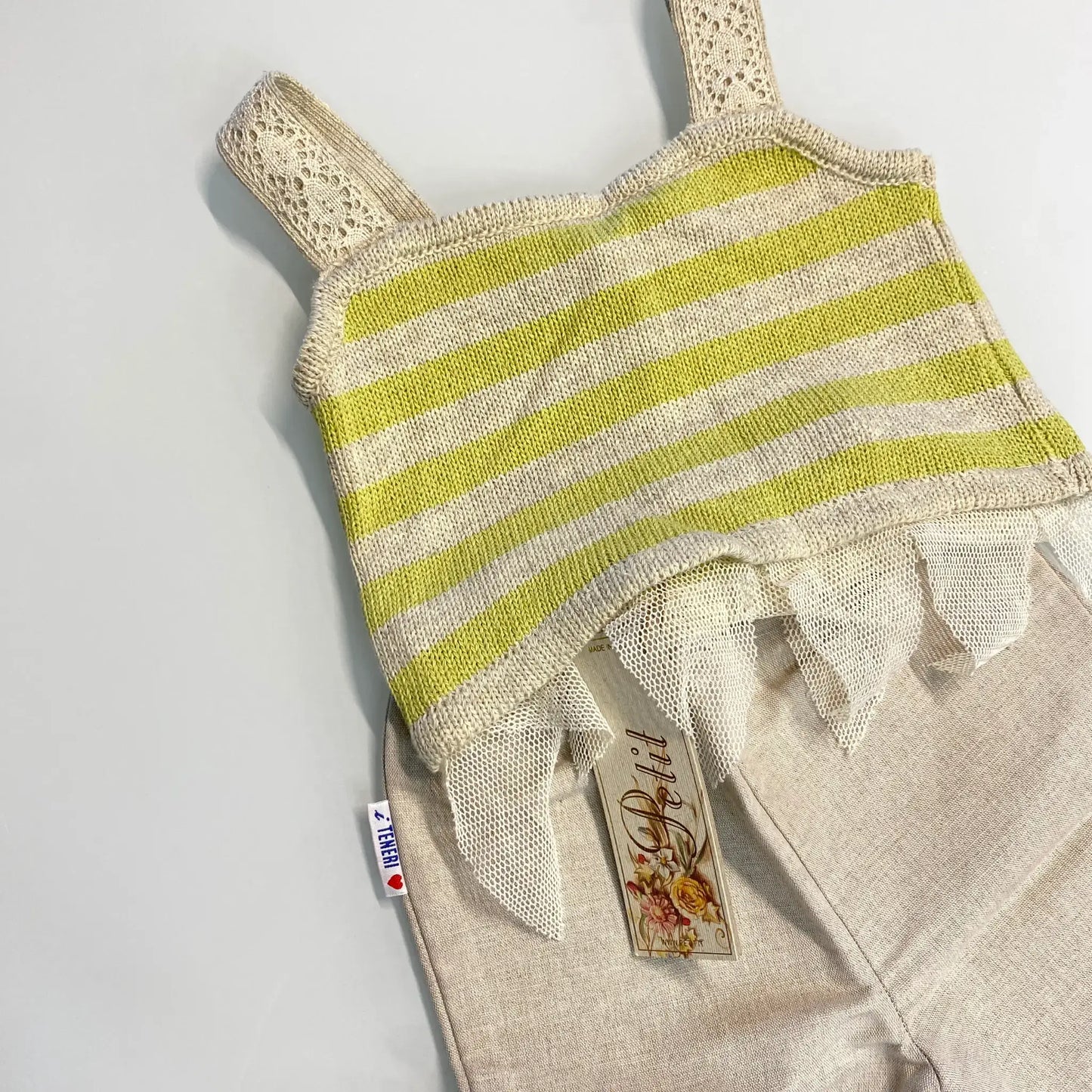 Completo bambina 9-12 mesi con top a righe e pantalone in lino – Offerta Outlet