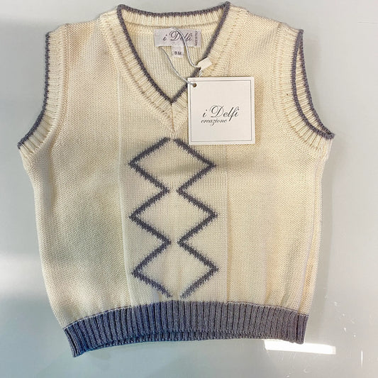 Gilet neonato in lana color panna e grigio in outlet