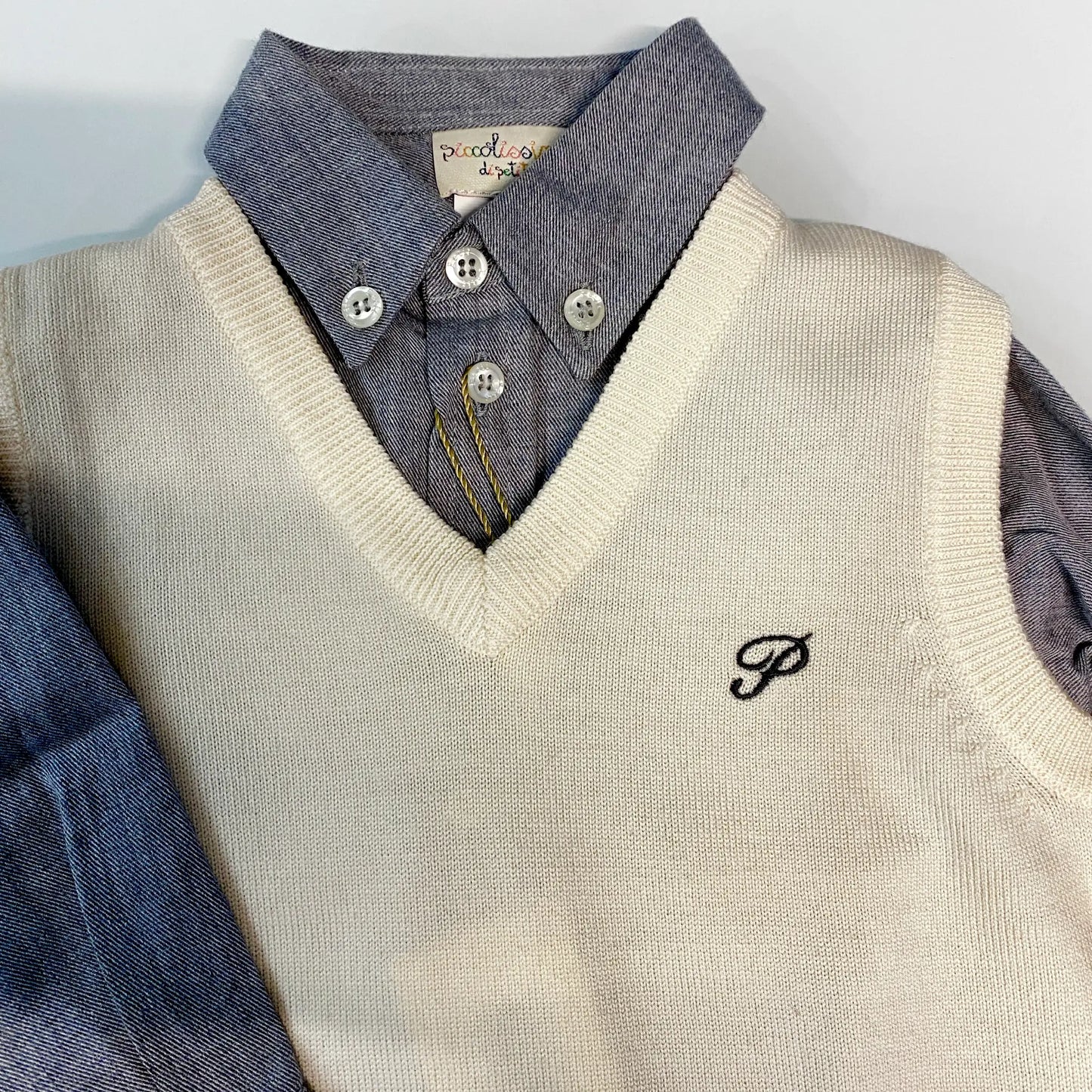 Gilet smanicato per neonato in lana e Cachemire color panna