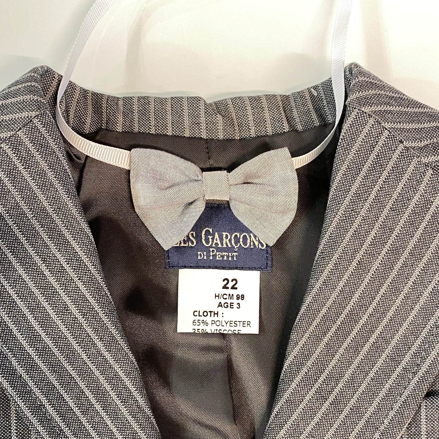 Papillon bimbo grigio a righe esempio di abbinamento