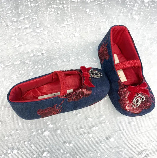 Scarpette eleganti blu e rosse per neonata numero 20