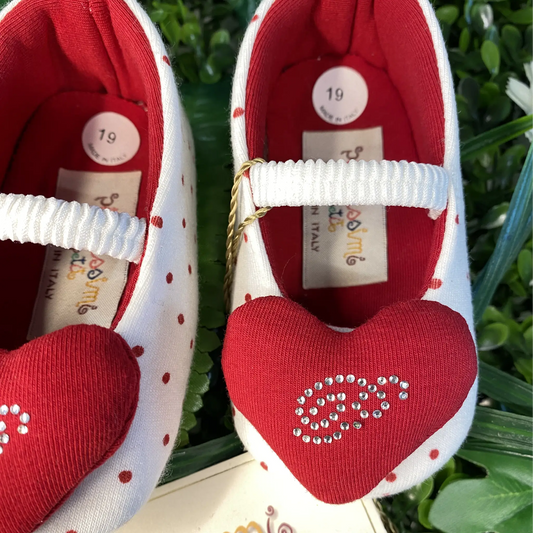 Scarpette neonata rosse e bianche a pois