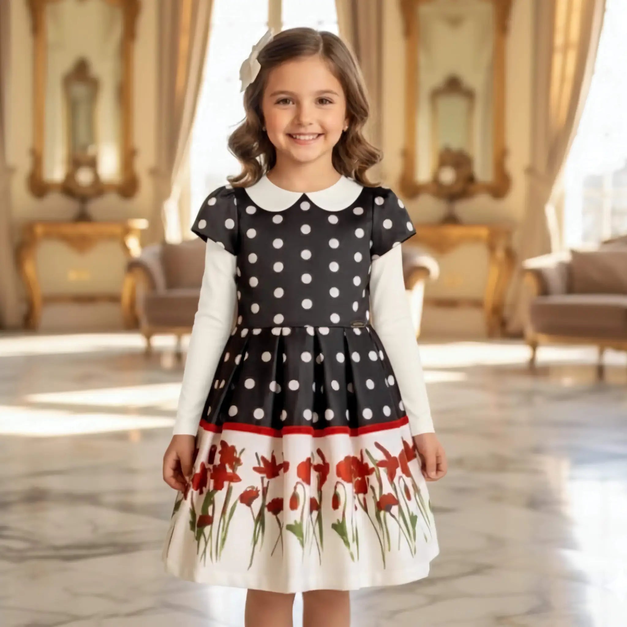 Vestido con estampado de ramitas blanco para niña