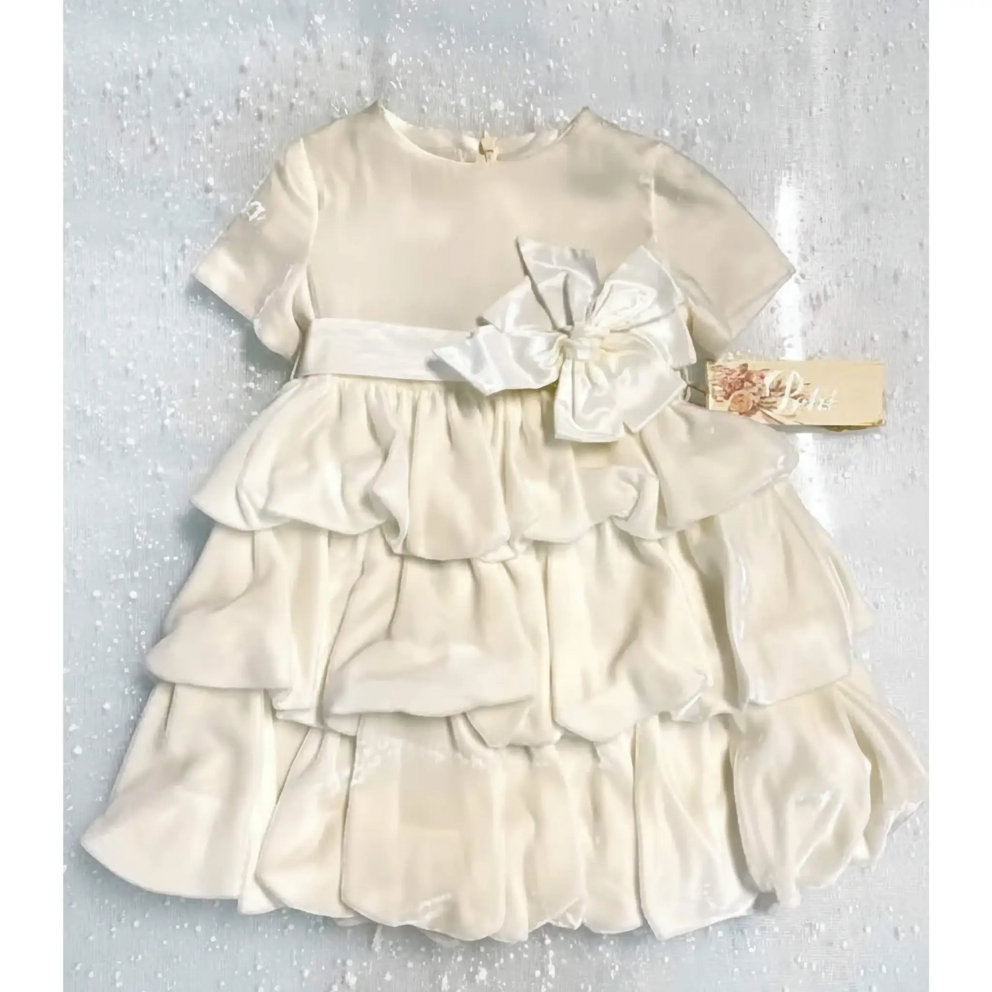 Vestito in velluto bianco a manica corta per bambina