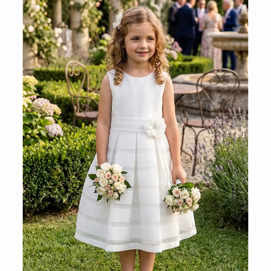 Abito da damigella bianco per bambina di 6 anni con fiore in vita - outlet cerimonia estiva