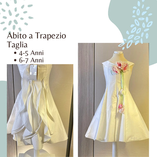 Abito a trapezio da cerimonia per bambina con fiore verde o rosa e scollo a barca