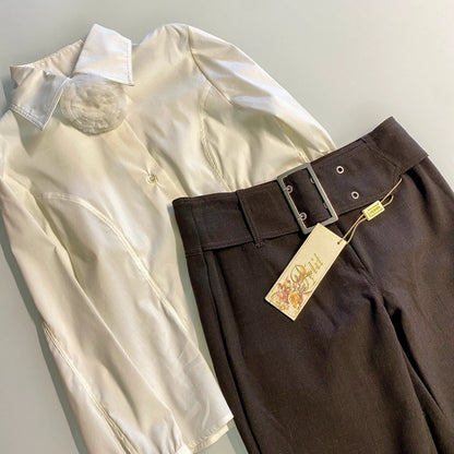 Completo cerimonia bambina camicia bianca pantaloni marroni