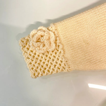 Abitino Nascita 100% Lana Beige con Fiori 3D | Outlet