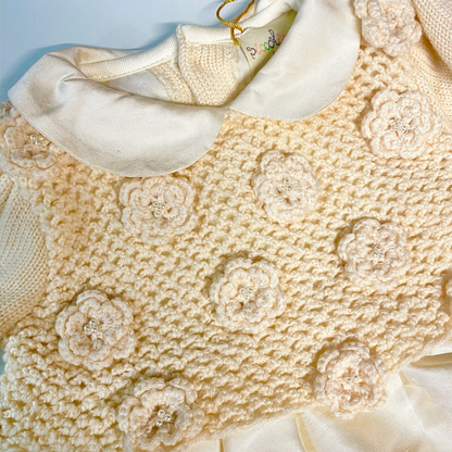 Abitino Nascita 100% Lana Beige con Fiori 3D | Outlet