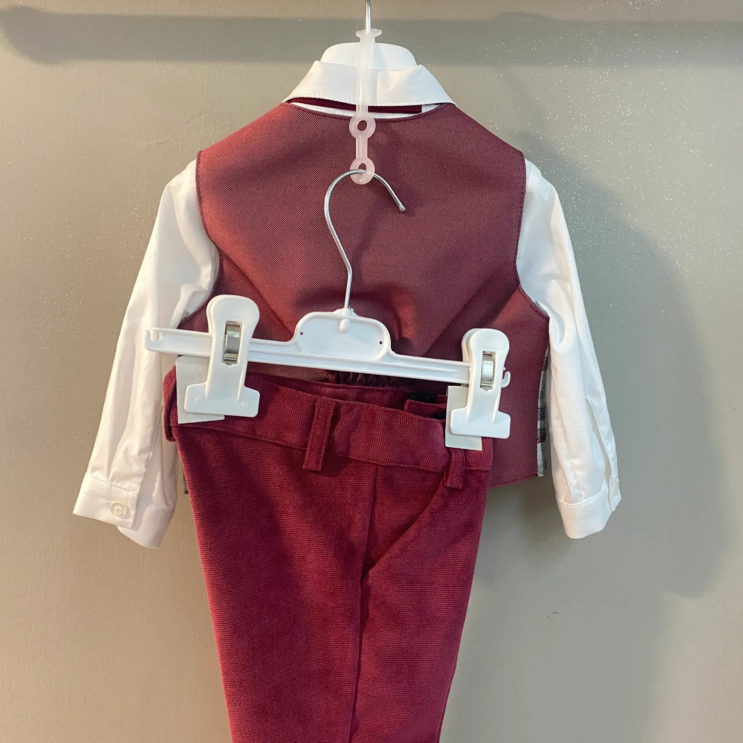 Completo Neonato Bianco e Bordeaux con Quadri per Cerimonie