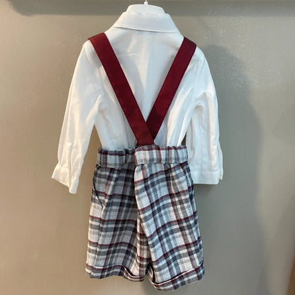 Completo Neonato Bianco e Bordeaux con Quadri per Cerimonie