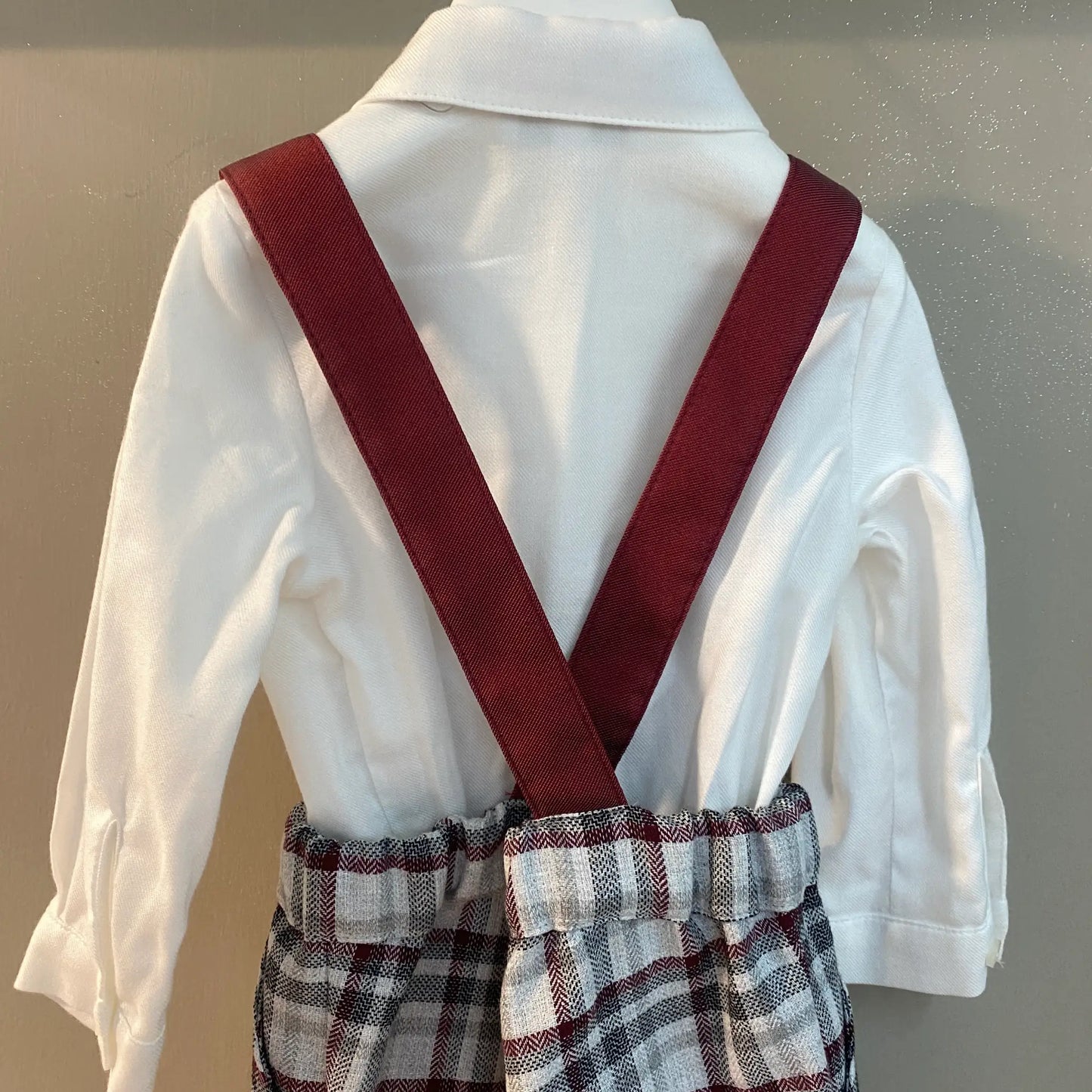 Completo Neonato Bianco e Bordeaux con Quadri per Cerimonie