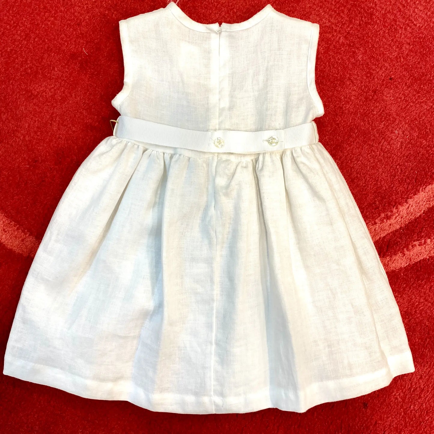 Abito Bimba in Lino Bianco con Fiori Blu