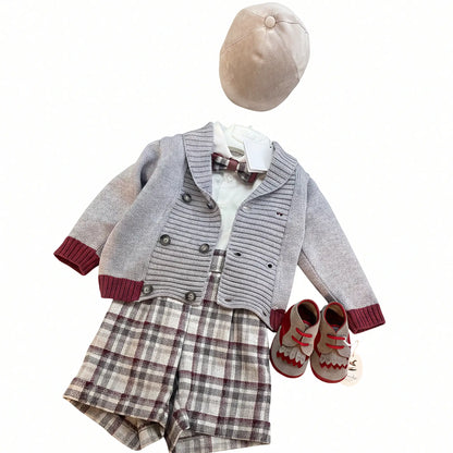 Completo Neonato Bianco e Bordeaux con Quadri per Cerimonie