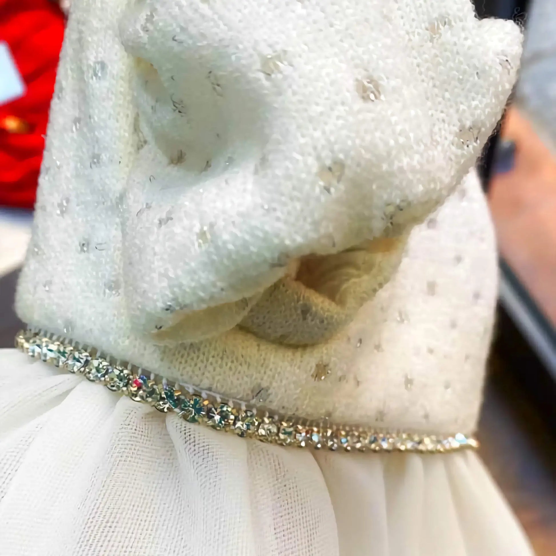 Abito da battesimo in lana e tulle con dettagli in strass