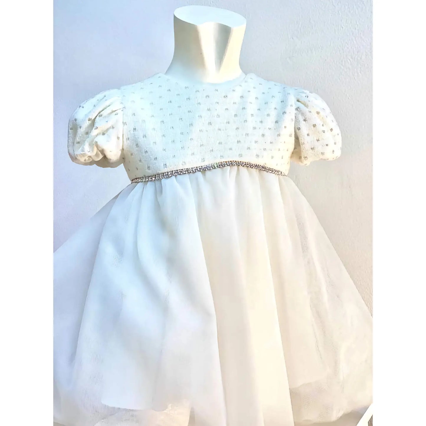 Abito in lana e tulle da battesimo per bambina di 6 e 9 mesi