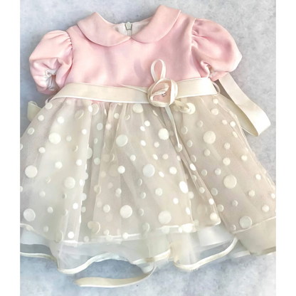 Abito da battesimo con corpetto in velluto rosa