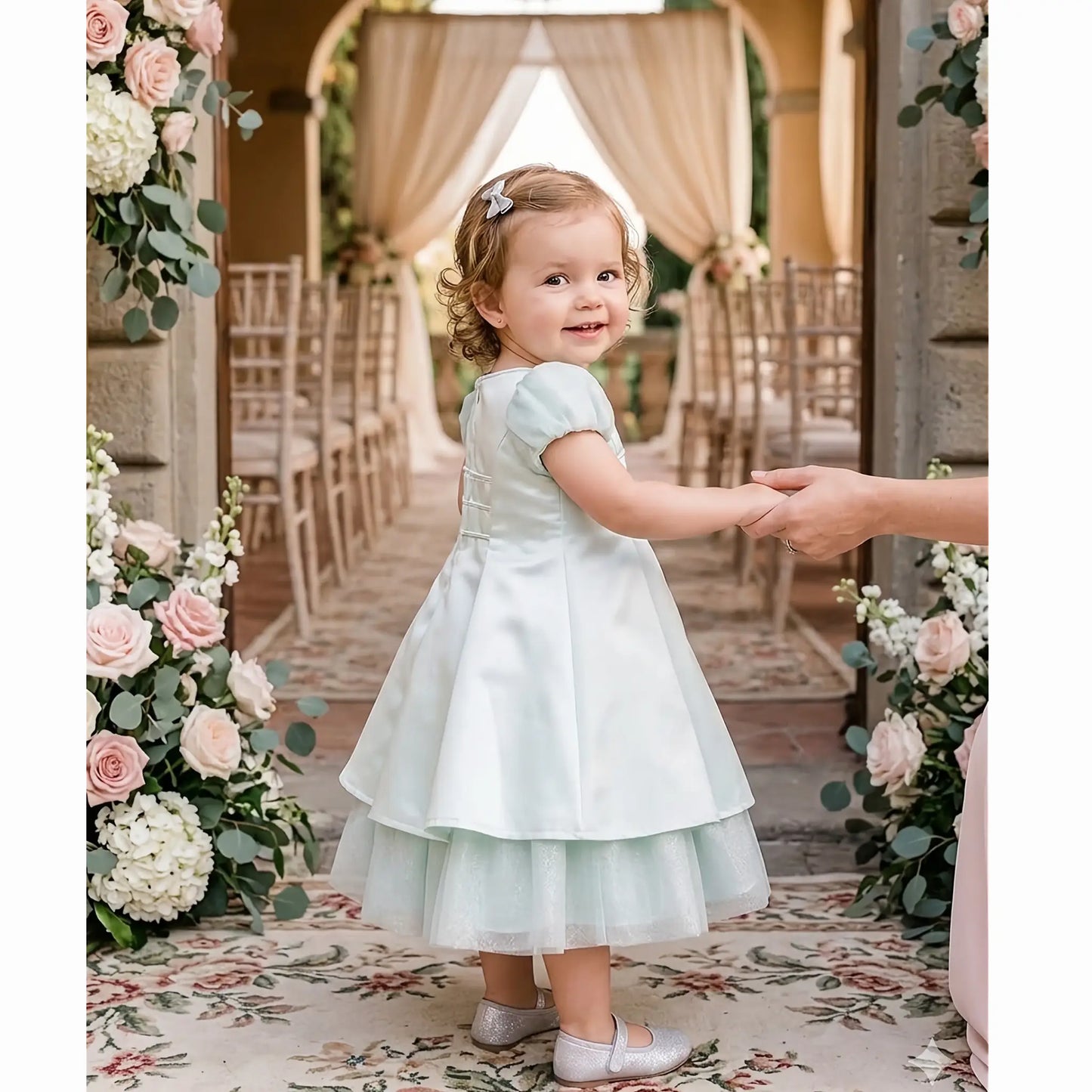 Abito da cerimonia per bambina color salvia in sconto outlet