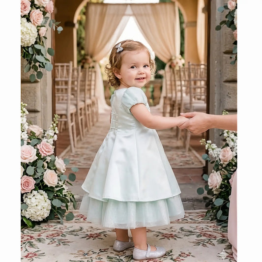Abito da cerimonia per bambina color salvia in sconto outlet