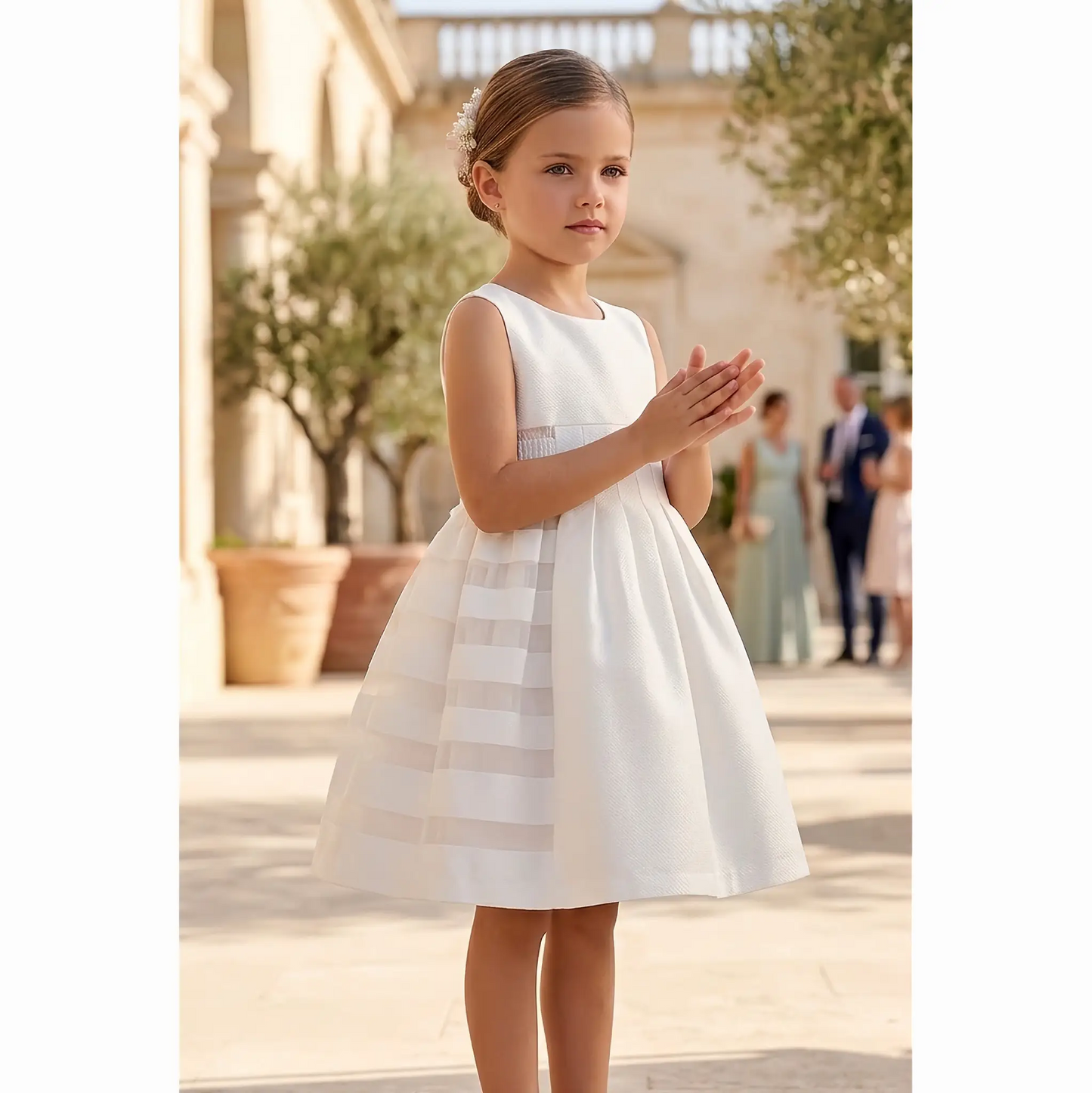 Abito da Cerimonia Bambina Elegante in tessuto Jacquard e Organza
