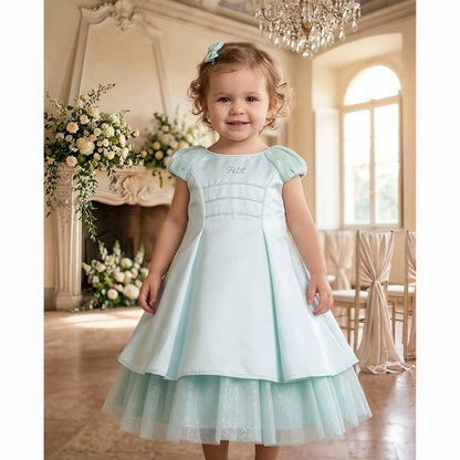 Abito da cerimonia colorato per bambina di 18 mesi in offerta outlet. Colore verde salvia