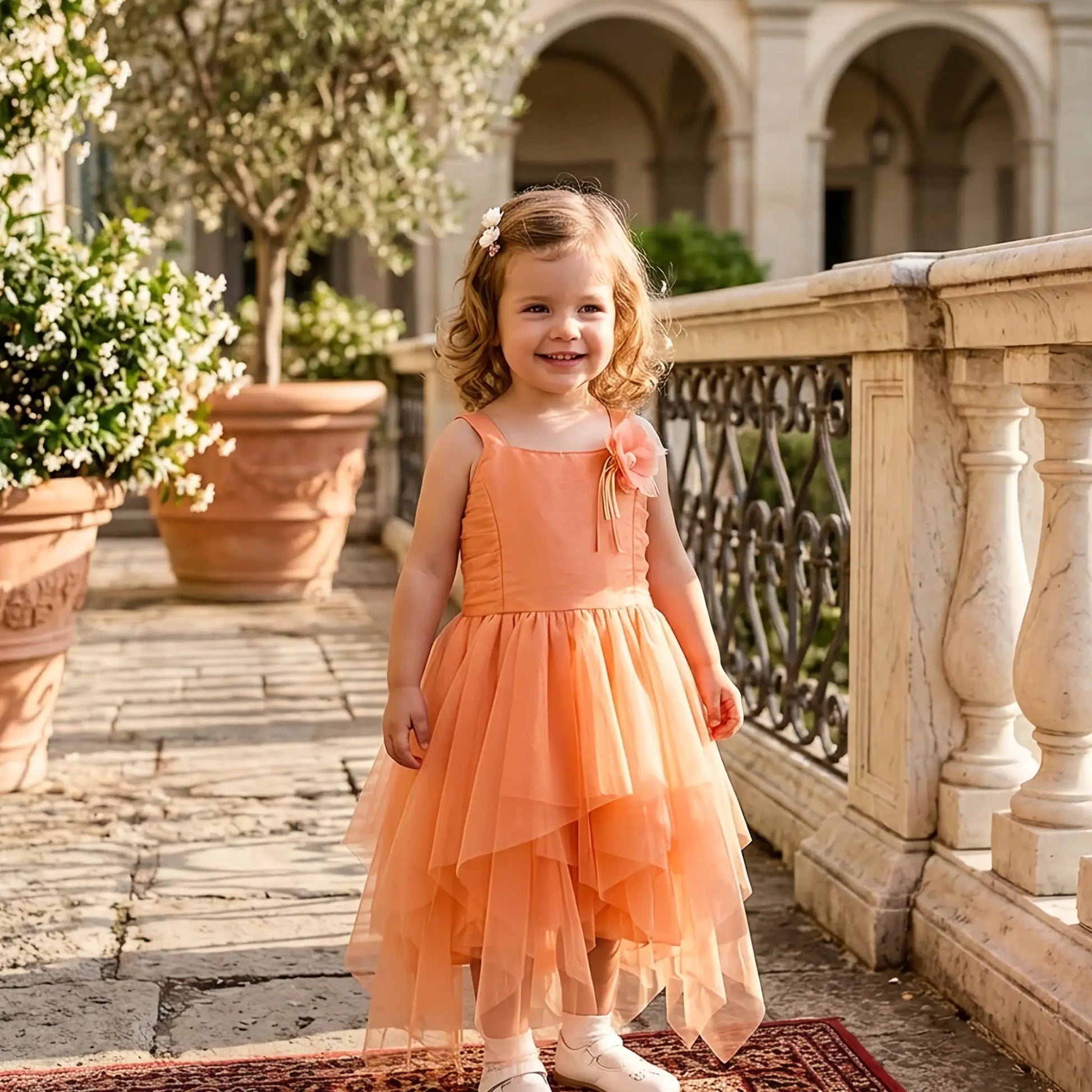 Abito da cerimonia per bambina color pesca in OUTLET