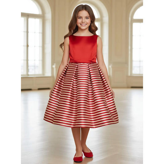 Abito elegante da cerimonia in seta rosso e argento per bambina