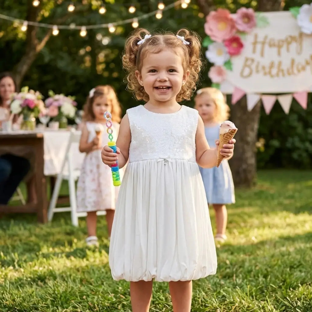 Abito elegante estivo per bambina piccola con paillettes in OUTLET