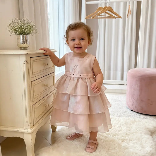 Abito elegante rosa cipria per bambina da 6 a 9 mesi in OUTLET