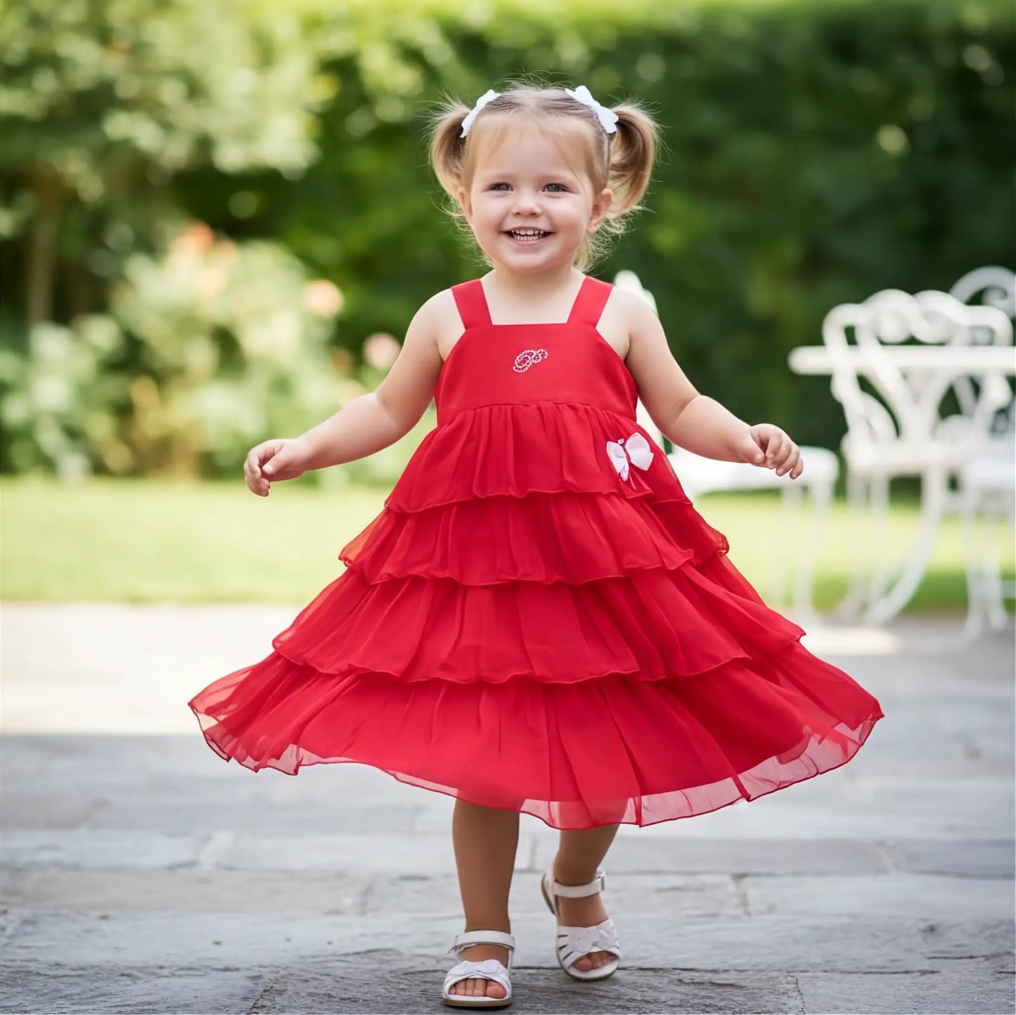 abito elegante rosso da bambina per cerimonie ed eventi in estate in OUTLET