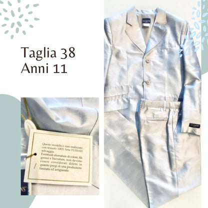 Abito da matrimonio per bambino in seta color grigio argento