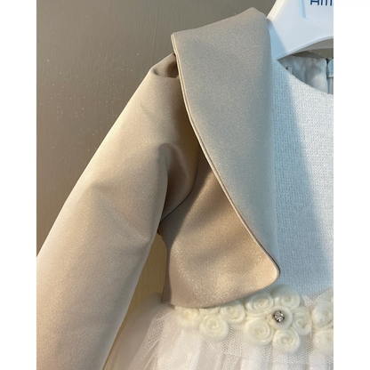 Abito neonata panna e oro con giacchino glitterato