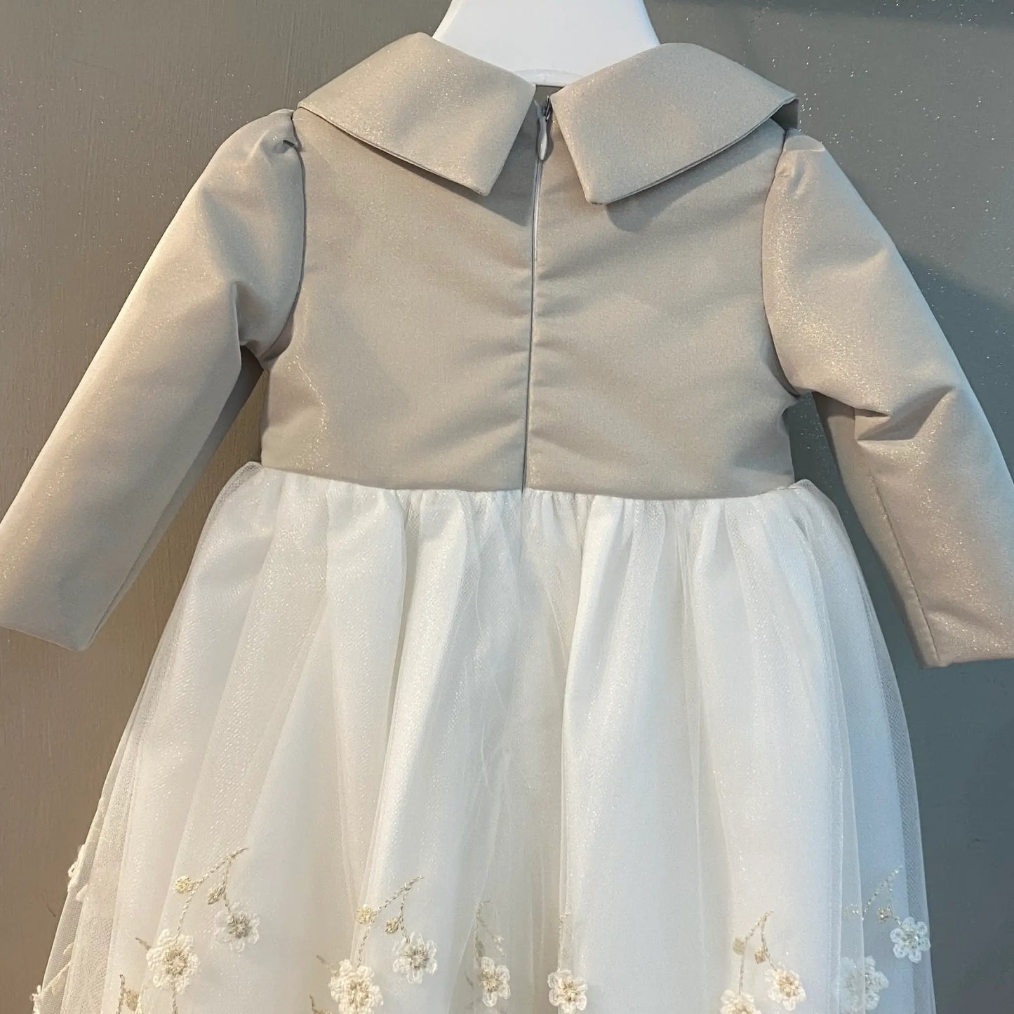 Abito neonata panna e oro con giacchino integrato