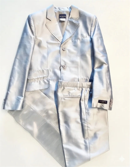 Abito in seta color grigio argento per ragazzo. Comunione e cerimonia offerta outlet