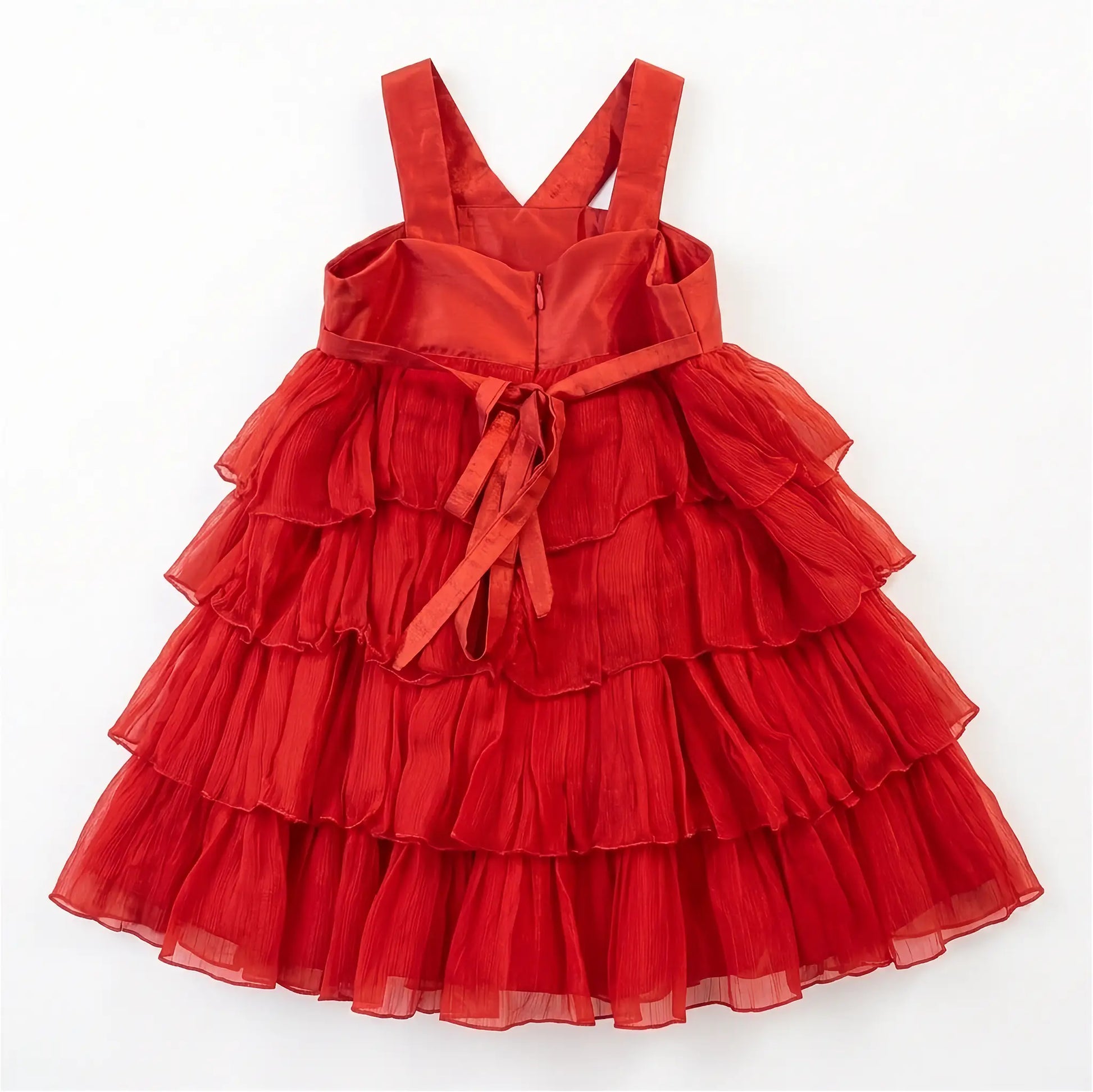 vestito rosso da cerimonia bambina petit dettaglio fiocco sul retro