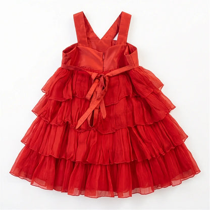 vestito rosso da cerimonia bambina petit dettaglio fiocco sul retro