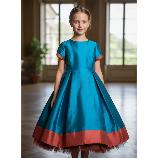 Abito in seta blu damigella per matrimonio e occasioni speciali