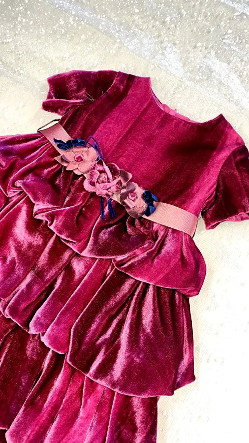 FYMNSI Abitino In Velluto Per Bambina Con Fascia | Vestito Principessa Vintage Manica Lunga | Perfetto Per Natale, Matrimoni E Feste | Rosa, Taglia 2-3 Anni
