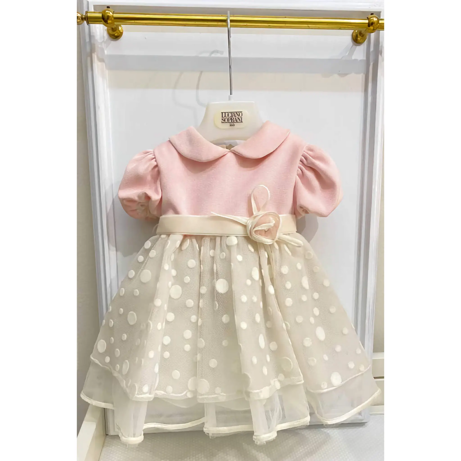 Abito in velluto rosa e tulle per battesimo 9 mesi neonata